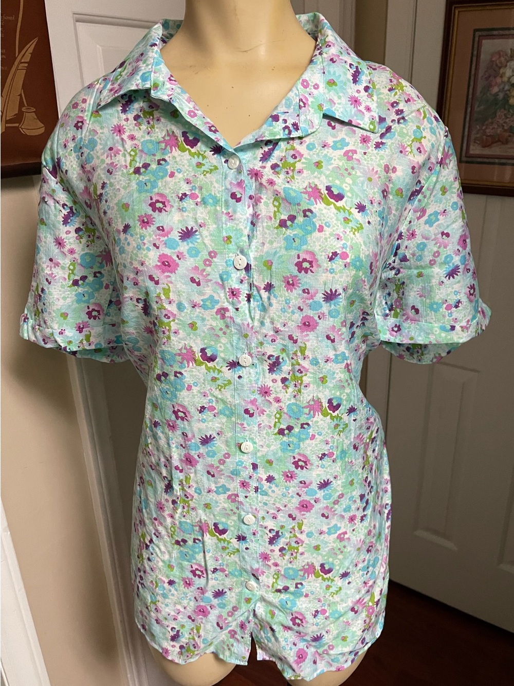 White Stag Pastel Floral Button-Up Blouse - Picture 2 of 13
